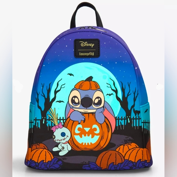 Loungefly Handbags - Loungefly Disney Stitch Pumpkin Glow-In-The-Dark Mini Backpack New With Tags
